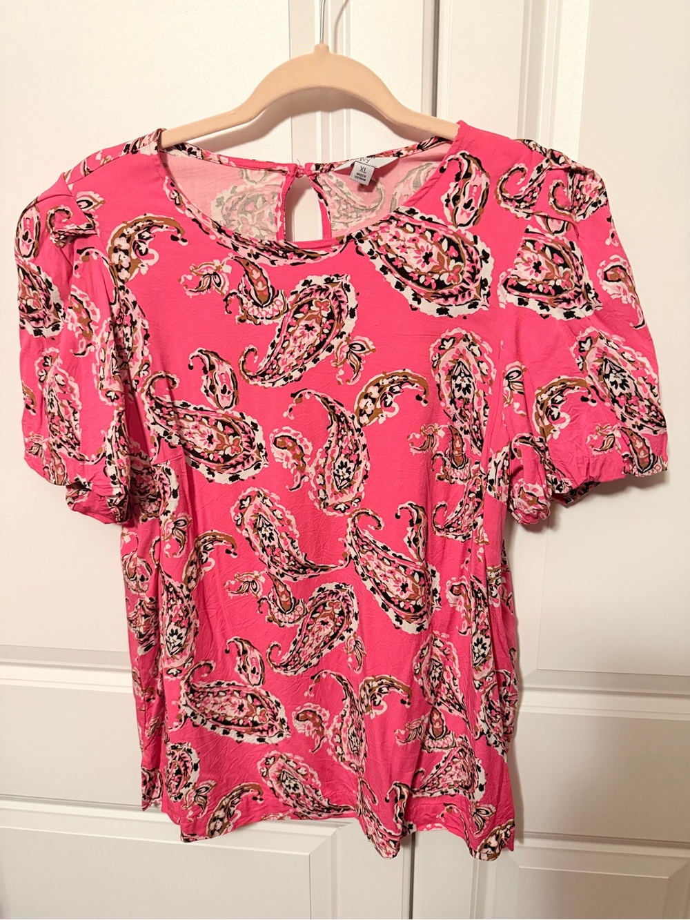 Women's Pink Paisley Short Sleeve Blouse